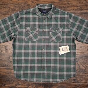 Smith's‎ Workwear Mens 3XL Green Gray Plaid Flannel Long Sleeve Button Up Shirt